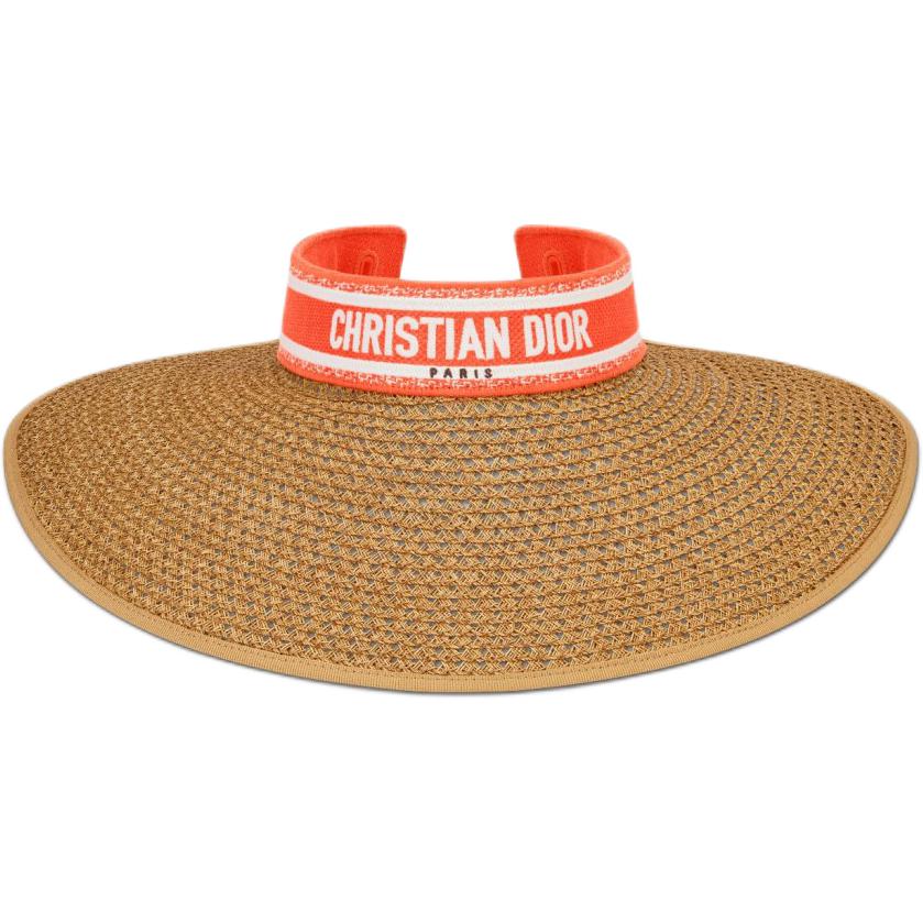 (Women) DIOR  Brown Sun Hat with Logo, Straw, Silk Twill, Cotton & Polyester. 44VMT979A153C264