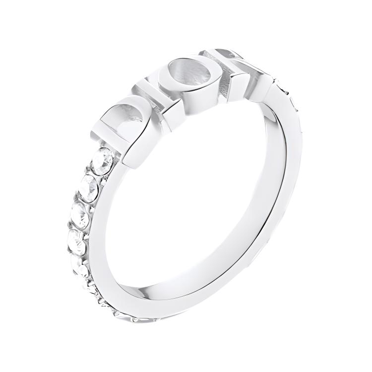 (Women) DIOR  Elegant Crystal Metal Ring - Silver R1009DVOCY-D009