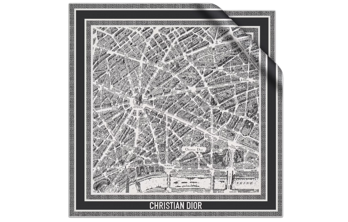 (Women) DIOR  Elegant Twill Silk Scarf - Gray 32PAR090I600C080