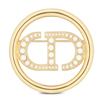 (Women) DIOR Gold Brooch with Logo and Bead Details. V1113WOMRS