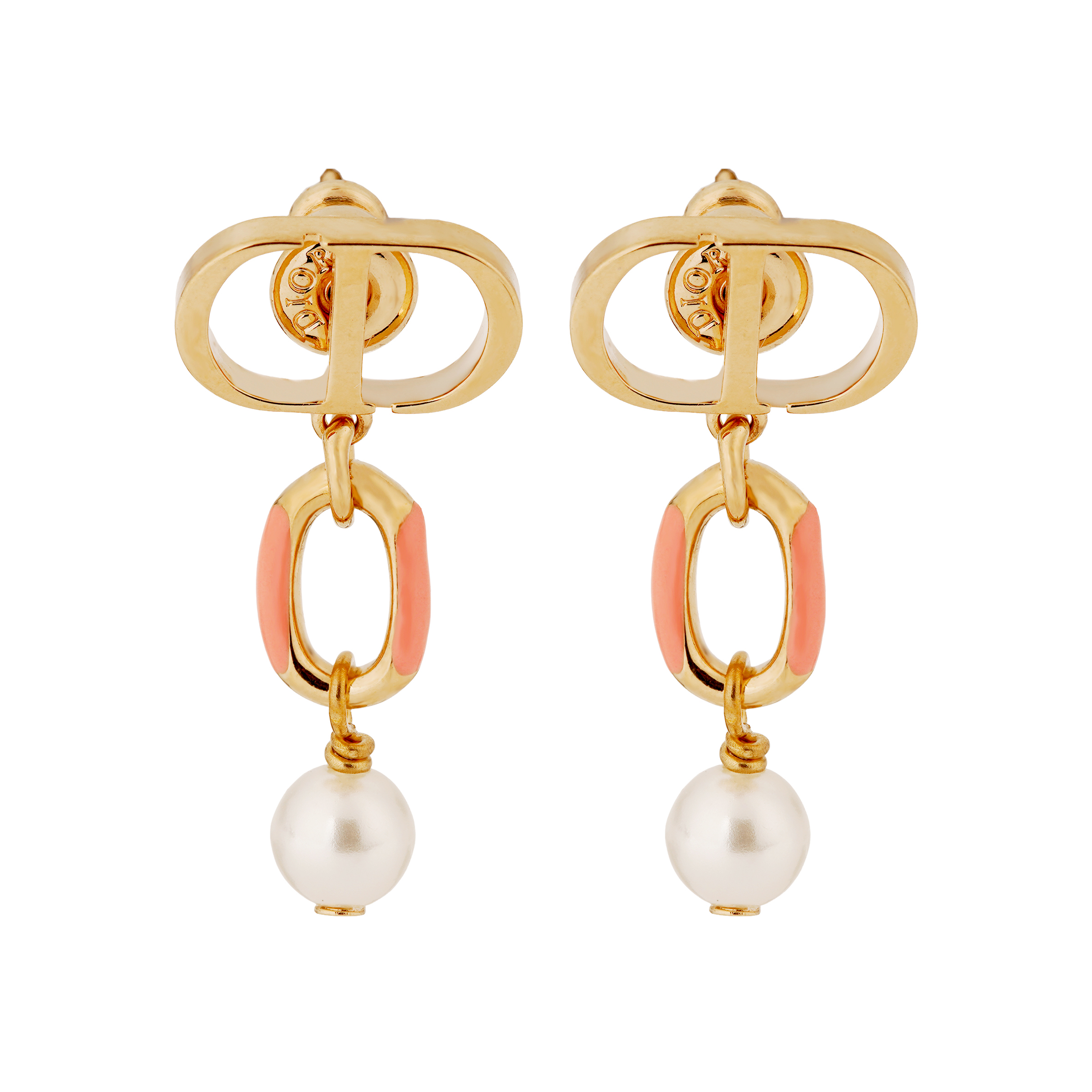 (Women) DIOR  Gold Metal Earrings with White Resin Beads Decor. E3297WOMLQ