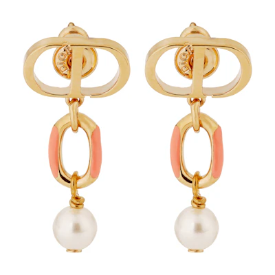 (Women) DIOR Gold Metal Earrings with White Resin Beads Decor. E3297WOMLQ