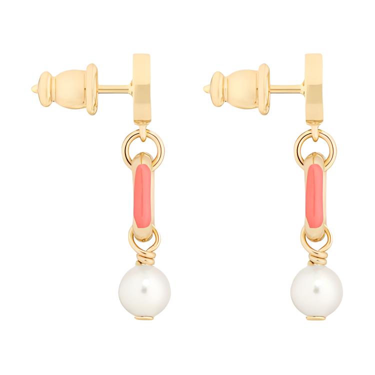 Shop (Women) DIOR  Gold Metal Earrings with White Resin Beads Decor. E3297WOMLQ