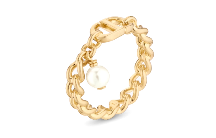 (Women) DIOR  Gold Metal Resin Pearl Ring with Iconic Logo Design. R2077WOMMTD300