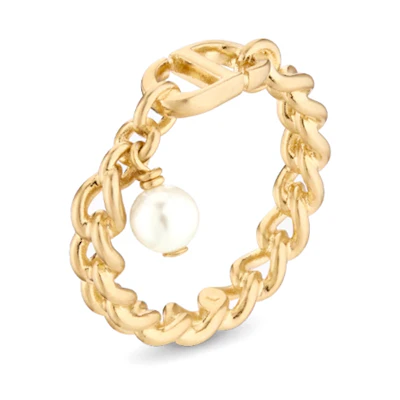 (Women) DIOR Gold Metal Resin Pearl Ring with Iconic Logo Design. R2077WOMMTD300