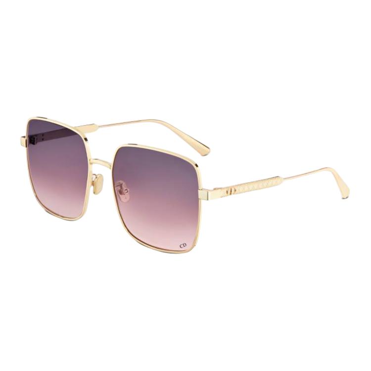 (Women) DIOR  Gold Rectangular Sunglasses with Logo Decor on Temples. DCANS1UXR_B0G2