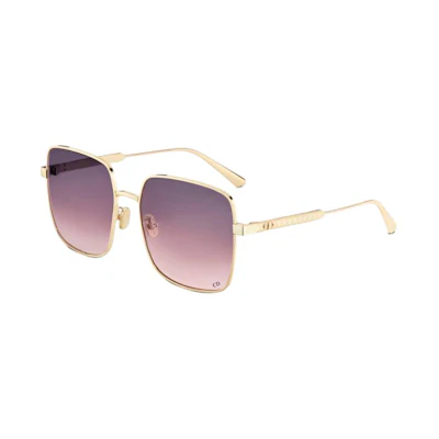 (Women) DIOR Gold Rectangular Sunglasses with Logo Decor on Temples. DCANS1UXR_B0G2