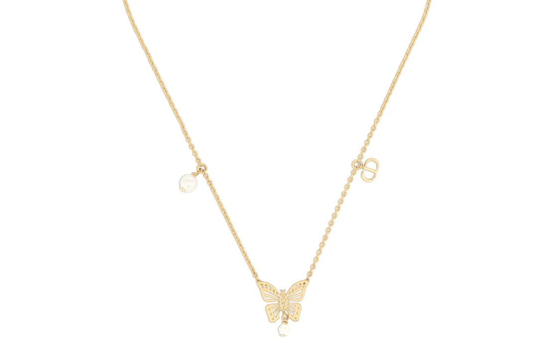 (Women) DIOR  Gold Resin Pearl Necklace with Butterfly Detail. N2444WOMRSD301