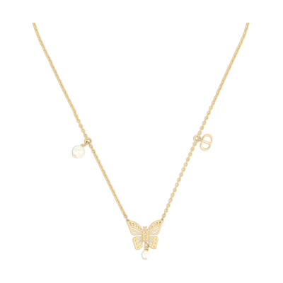 (Women) DIOR Gold Resin Pearl Necklace with Butterfly Detail. N2444WOMRSD301