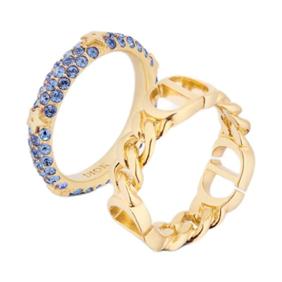 (Women) DIOR Gold Ring with Metal Letter Logo and Faux Crystals. R1287WOMCY_D33B
