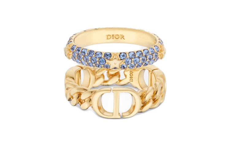 Lookbook (W) DIOR Cincin Emas dengan Logo Huruf Metal dan Kristal Palsu. R1287WOMCY_D33B