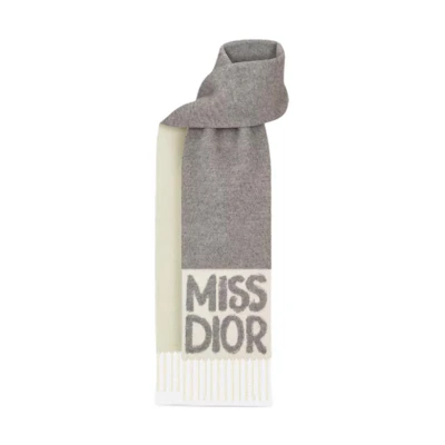 (Women) DIOR Gray Tassel Pattern Two-Tone Cashmere Wool Scarf. 51MID204I016_C850
