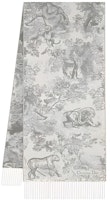(Women) DIOR Gray Wool-Cashmere Scarf with Tiger Print & Fringe Details. 41JOU215I159C820 (Women) DIOR Gray Wool-Cashmere Scarf with Tiger Print & Fringe Details. 41JOU215I159C820