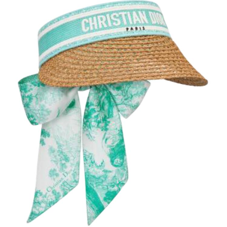 (Women) DIOR  Green Embroidered Logo Sun Hat - Silk, Cotton, Polyester Blend. 34VMT978A153C550