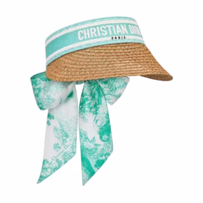 (Women) DIOR Green Embroidered Logo Sun Hat - Silk, Cotton, Polyester Blend. 34VMT978A153C550