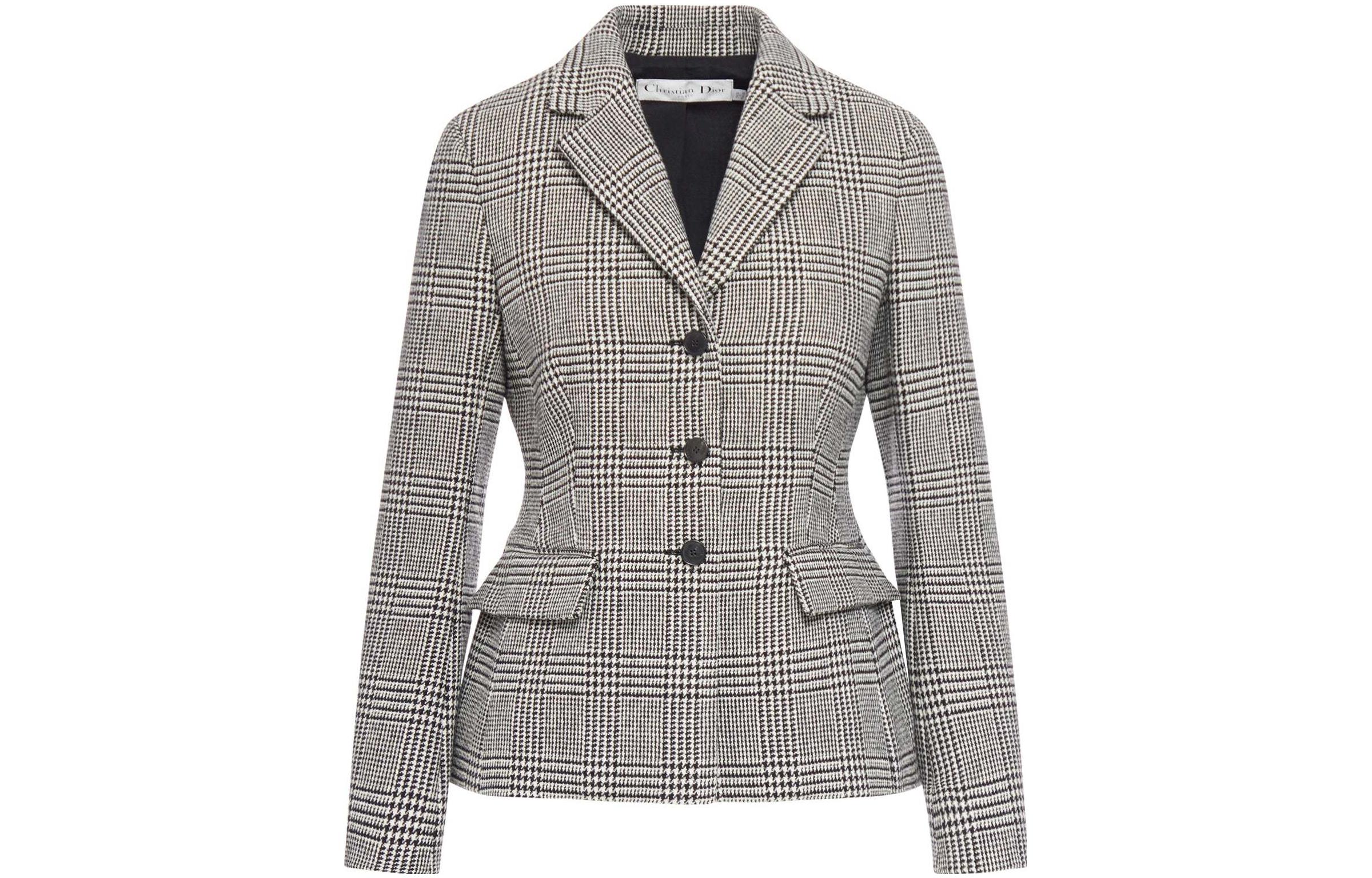 (Women) DIOR  Grey Check Pattern Cinched Waist Long Sleeve Jacket SS23 311V69A1376-9330
