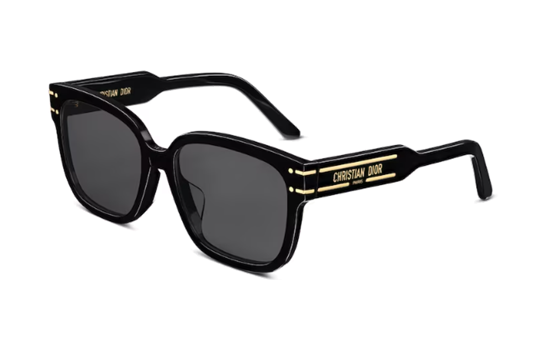 Order (W) DIOR Gafas de Sol Negras Irregulares con Logo, Marco de Acetato y Metal. DIORSIGNATURE S7F