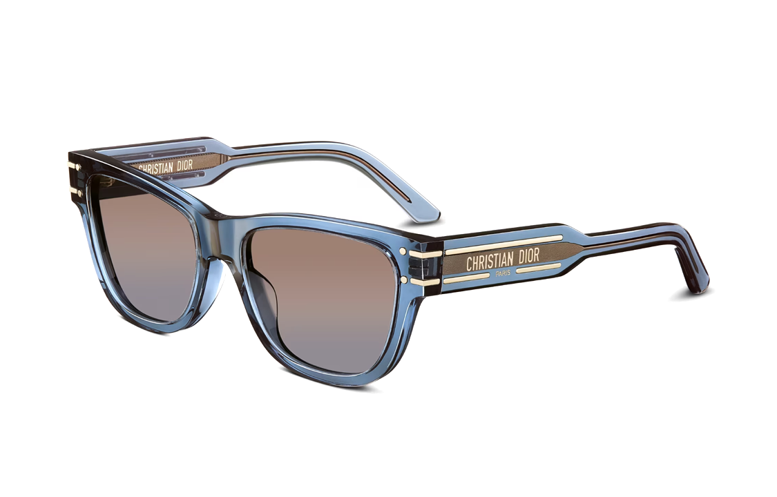 (Women) DIOR  Irregular Blue Acetate Sunglasses with Logo Temple Design. NSGTS6UXR30F2