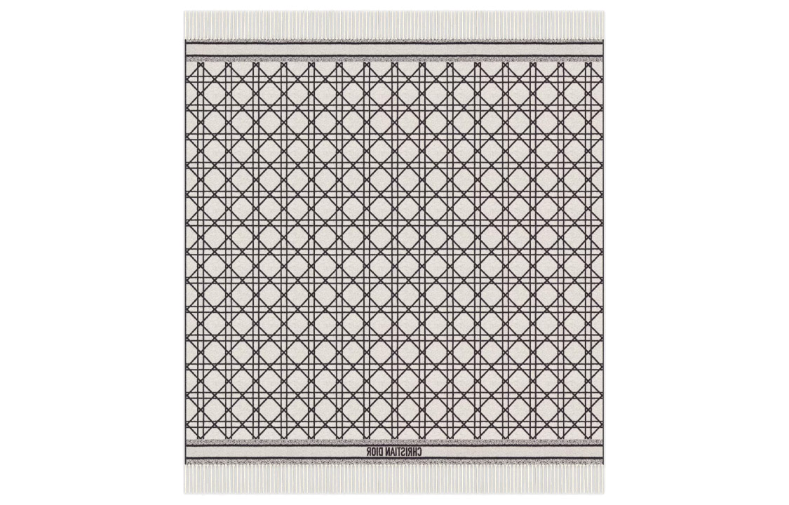 (Women) DIOR  Ivory/Black Printed Fringe Trim Checkered Shawl. 31CAN350I002_C912 圖 3