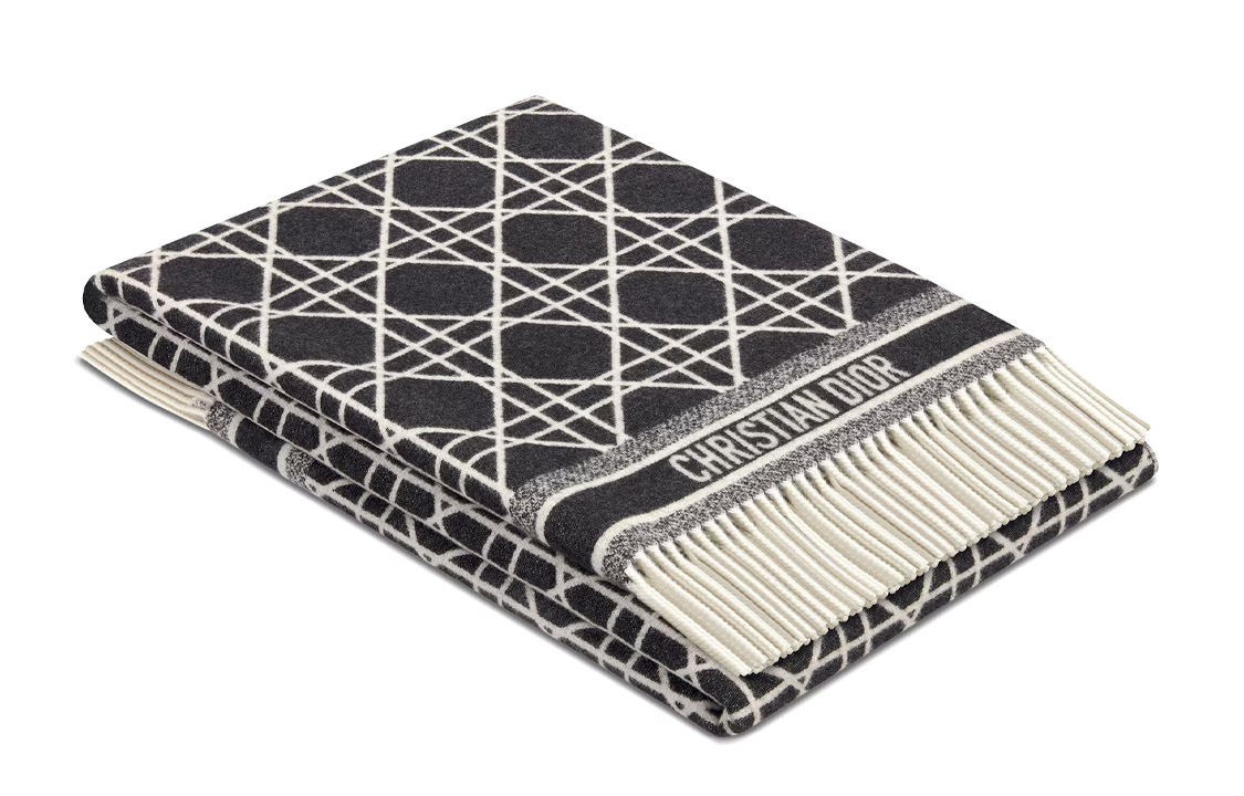 (Women) DIOR  Ivory/Black Printed Fringe Trim Checkered Shawl. 31CAN350I002_C912 圖 4