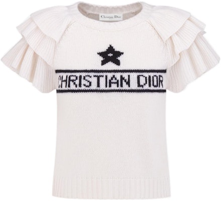 (W) DIOR Top de Punto Marfil con Mangas Volantes y Logo Jacquard en Contraste. 324S13AM003-X0810 Buy (W) DIOR Top de Punto Marfil con Mangas Volantes y Logo Jacquard en Contraste. 324S13AM003-X0810