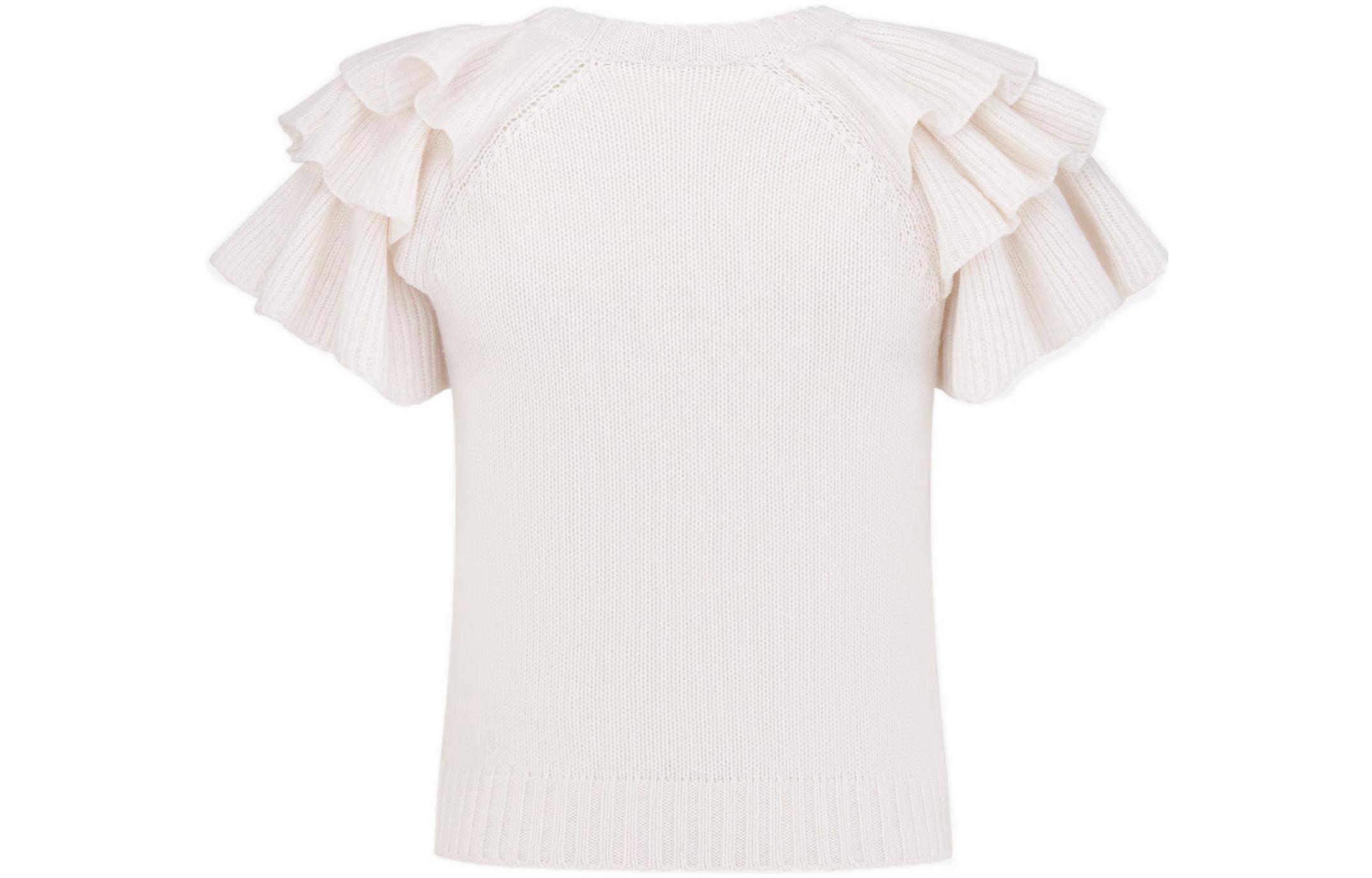 Lookbook (W) DIOR Ivory Knit Top dengan Lengan Beropol dan Logo Jacquard Kontras. 324S13AM003-X0810