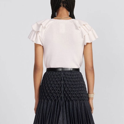 (W) DIOR Top de Punto Marfil con Mangas Volantes y Logo Jacquard en Contraste. 324S13AM003-X0810 Details for (W) DIOR Top de Punto Marfil con Mangas Volantes y Logo Jacquard en Contraste. 324S13AM003-X0810