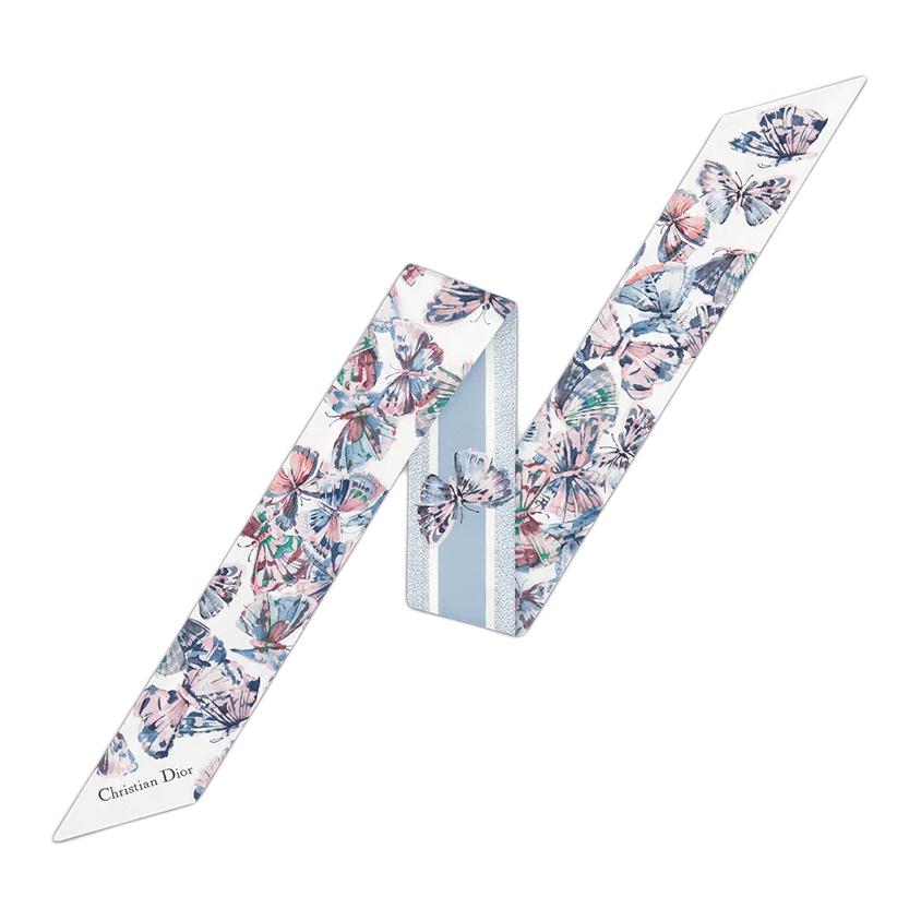 (Women) DIOR  Light Blue Silk Scarf with Stripe Butterfly Print Design. 52PAC106I608_C515