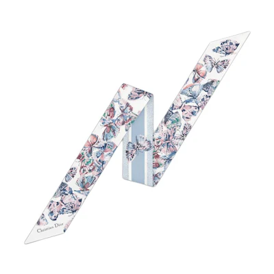 (Women) DIOR Light Blue Silk Scarf with Stripe Butterfly Print Design. 52PAC106I608_C515