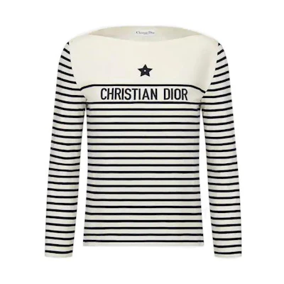 (Women) DIOR Logo Striped Knit Long Sleeve Tee Navy Blue SS23. 243T30A4085X-0853