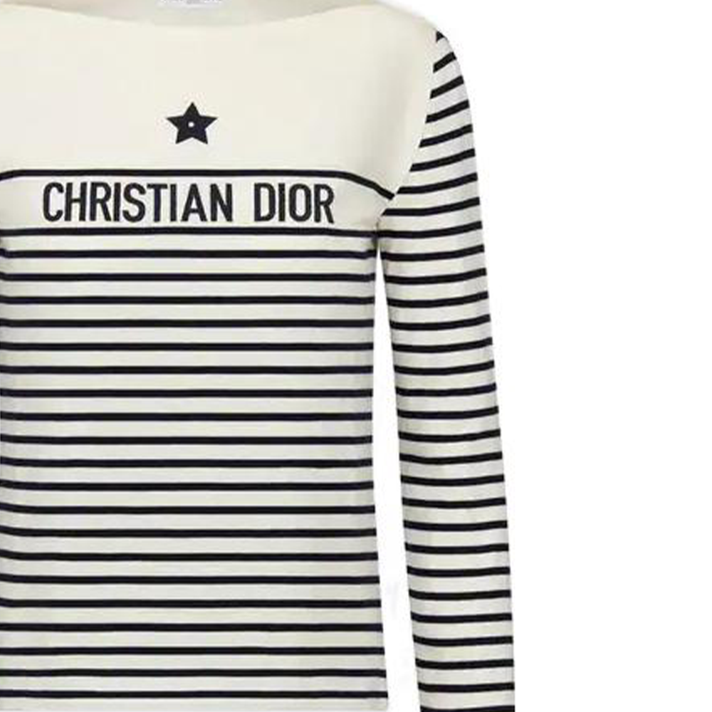 Shop (W) DIOR Logo Striped Knit Lengan Panjang Navy Blue SS23. 243T30A4085X-0853