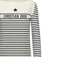 Shop (Women) DIOR Logo Striped Knit Long Sleeve Tee Navy Blue SS23. 243T30A4085X-0853