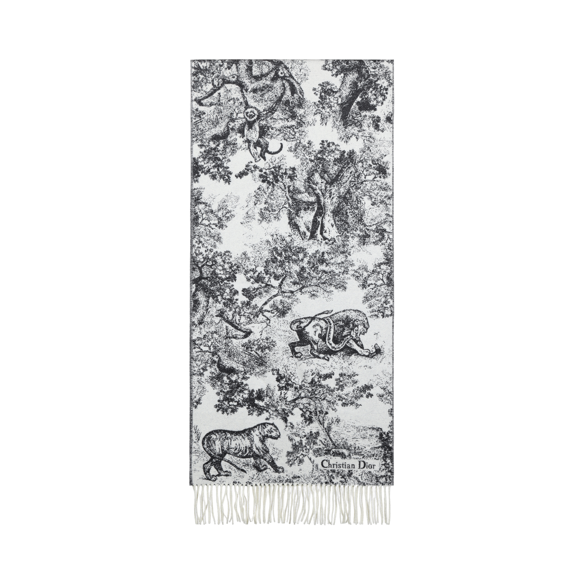 (Women) DIOR  Navy Blue Cashmere Wool Tassel Knit Scarf. 41JOU215I159