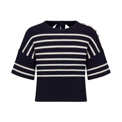 (Women) DIOR Navy Blue Colorblock Striped Knit Short-Sleeve T-Shirt 344S02AM233-X5825