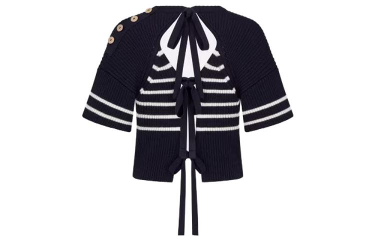 (Women) DIOR  Navy Blue Colorblock Striped Knit Short-Sleeve T-Shirt 344S02AM233-X5825 圖 3