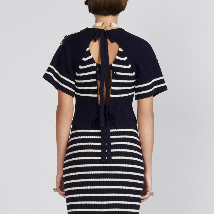 (Women) DIOR  Navy Blue Colorblock Striped Knit Short-Sleeve T-Shirt 344S02AM233-X5825 圖 5