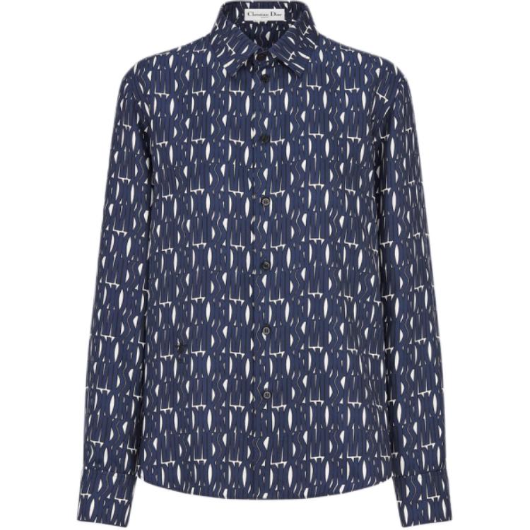 (Women) DIOR  Navy Blue Long Sleeve Button-Up Shirt 451B28A6971-X5805