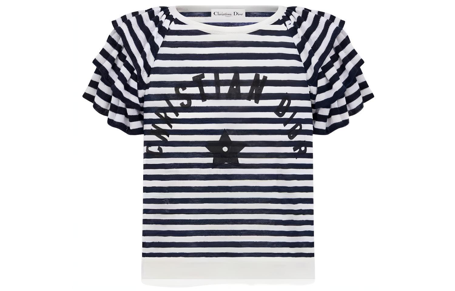Order (Women) Dior  Navy Blue Striped Embroidered Logo Crewneck Tee SS23. 324S13BM704-X0883