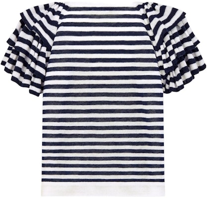 (Women) Dior Navy Blue Striped Embroidered Logo Crewneck Tee SS23. 324S13BM704-X0883 Lookbook (Women) Dior Navy Blue Striped Embroidered Logo Crewneck Tee SS23. 324S13BM704-X0883