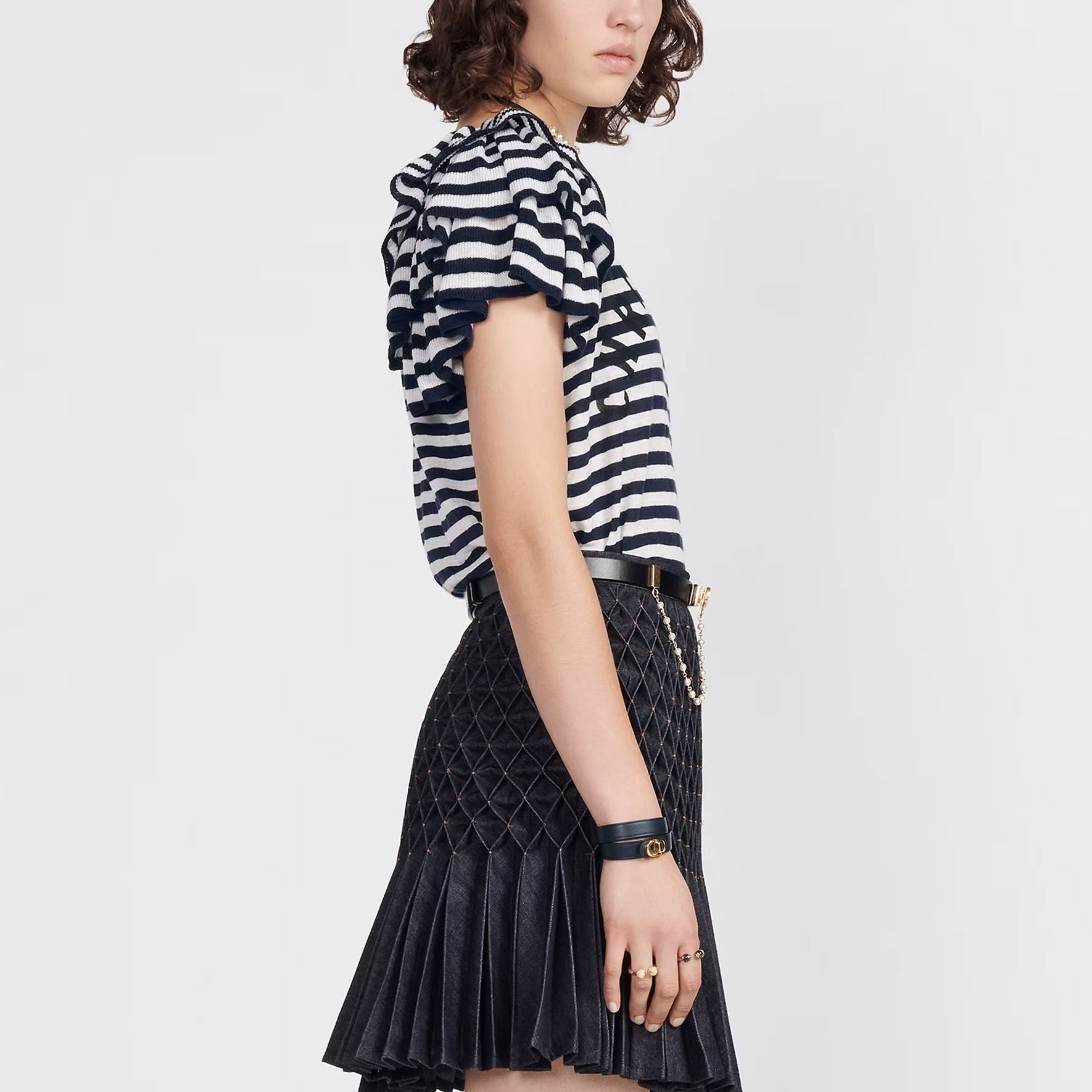 Details for (Women) Dior  Navy Blue Striped Embroidered Logo Crewneck Tee SS23. 324S13BM704-X0883