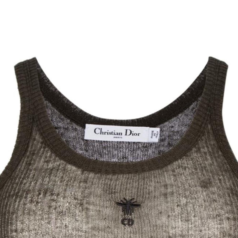Shop (Women) DIOR  Olive Green Sleeveless Slim-Fit Crew Neck Tank Top 414T08BM705-X6667