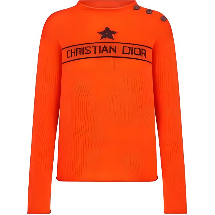 (Women) DIOR  Orange Crewneck Sweater with Embroidered Lettering. 244S94ST054-X2525