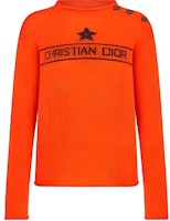 (Women) DIOR Orange Crewneck Sweater with Embroidered Lettering. 244S94ST054-X2525 (Women) DIOR Orange Crewneck Sweater with Embroidered Lettering. 244S94ST054-X2525