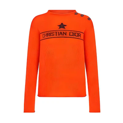 (Women) DIOR Orange Crewneck Sweater with Embroidered Lettering. 244S94ST054-X2525