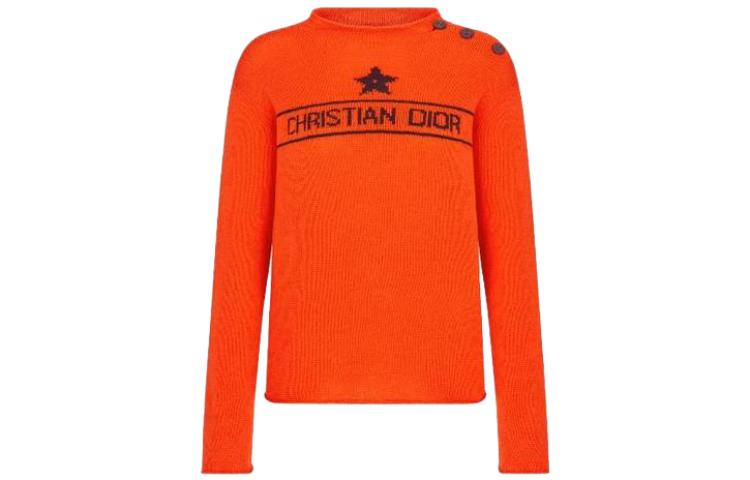 Order (W) DIOR Sweater Orange Crewneck dengan Bordir Huruf. 244S94ST054-X2525