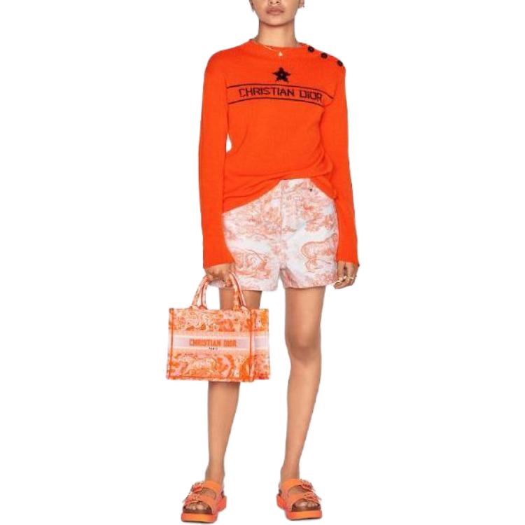Shop (W) DIOR Sweater Orange Crewneck dengan Bordir Huruf. 244S94ST054-X2525