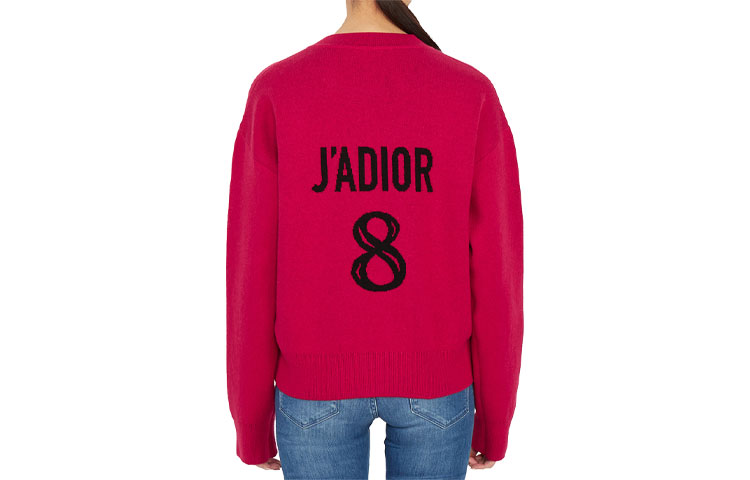 Lookbook (W) Dior Sweater Merah Cashmere dengan Logo Belakang dan Leher Bulat. 924S55AM009-4820