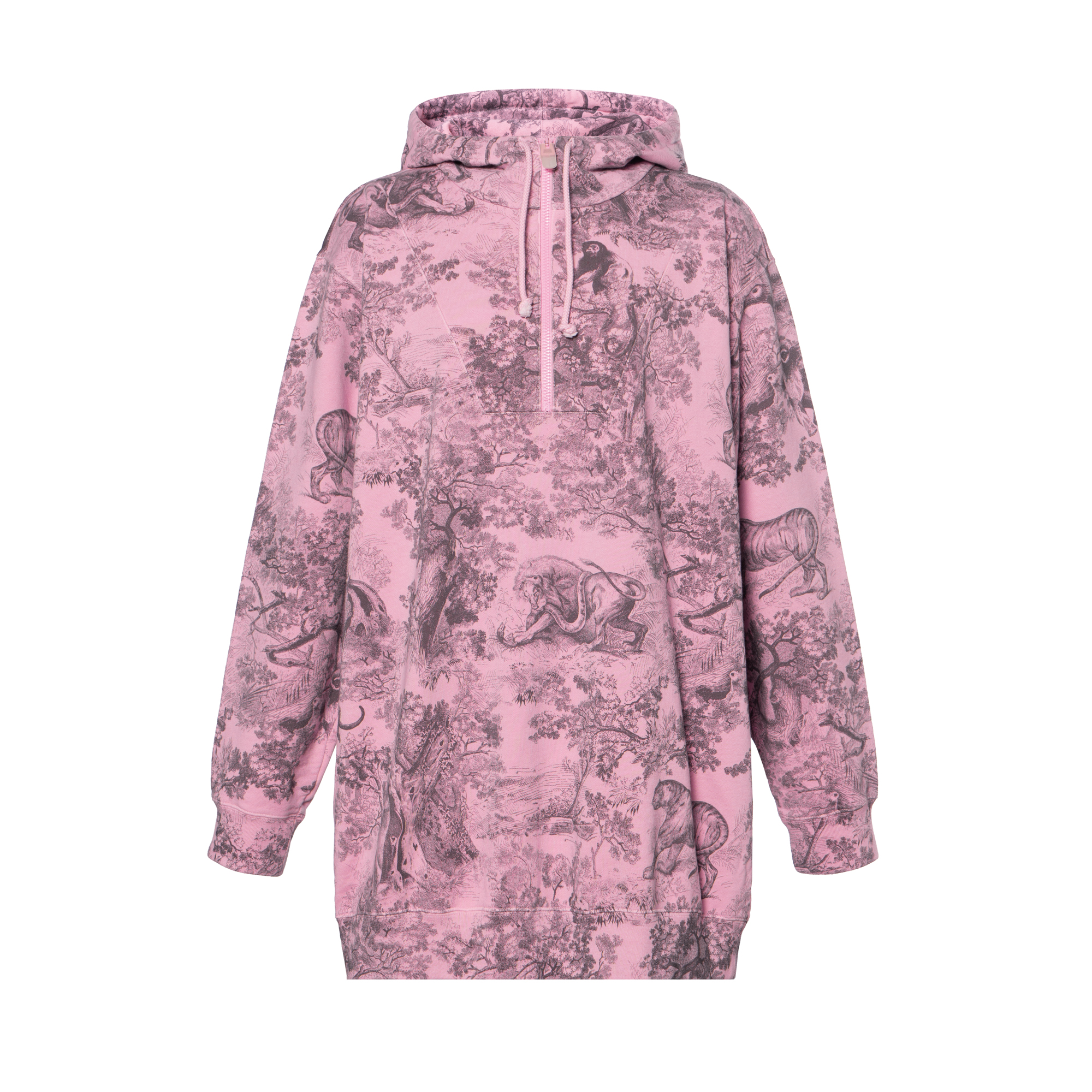 (Women) Dior  Red Hoodie with Animal Print and Drawstring Design. 343S16A4070X-4839