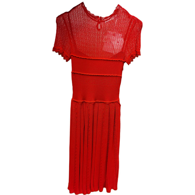 (Women) DIOR  Red Short-Sleeve Midi Knit Dress 7E24629AM454-302