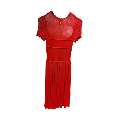 (Women) DIOR Red Short-Sleeve Midi Knit Dress 7E24629AM454-302